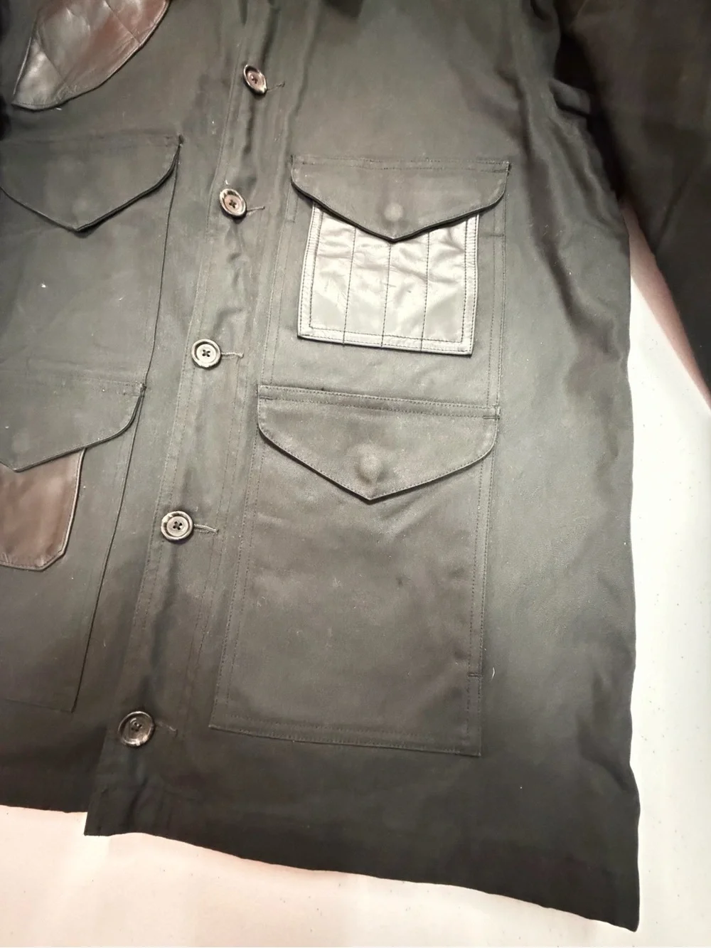 Polo Ralph Lauren Safari Hunting Field Jacket Leather Trim Black Men’s M